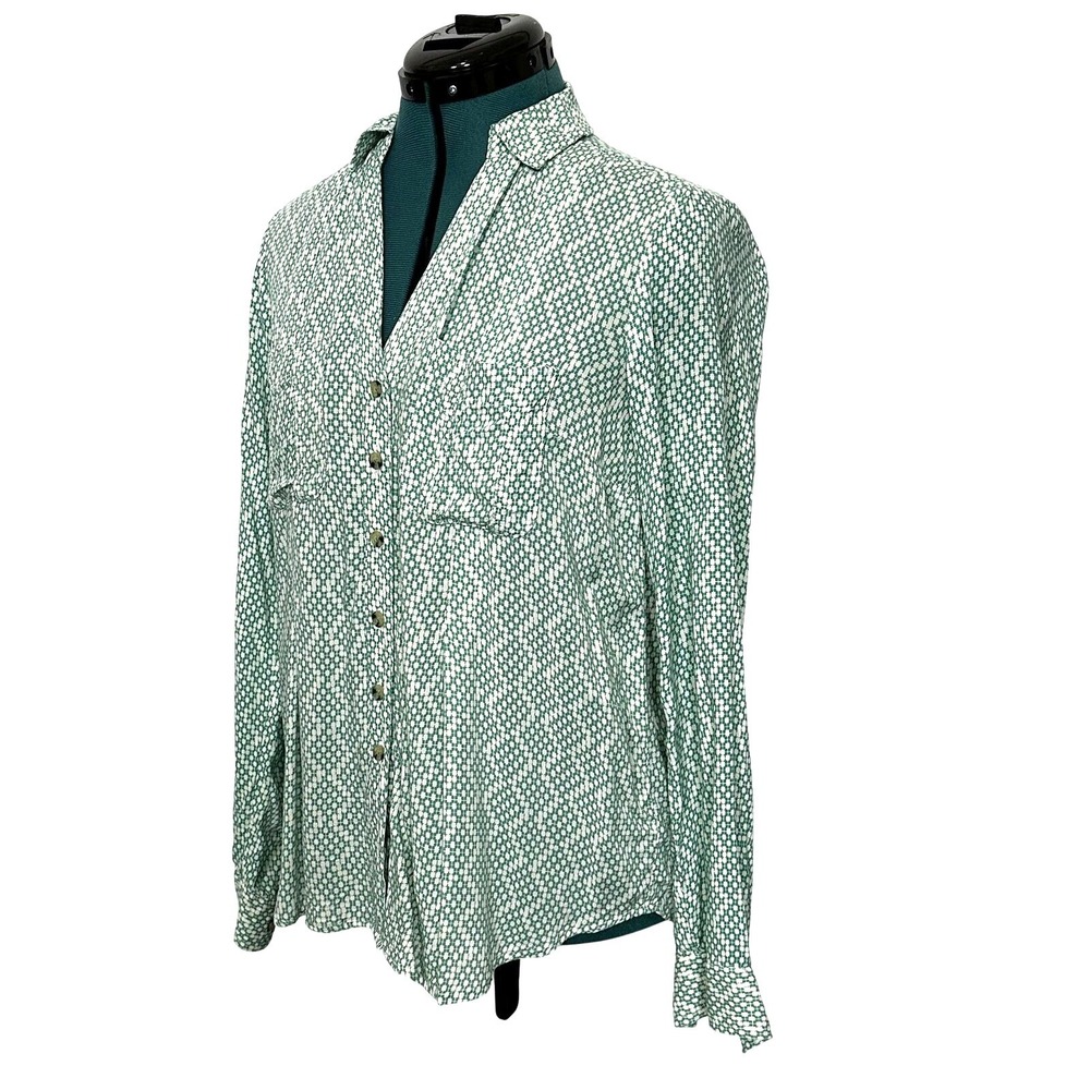 Maeve by Anthropologie Shirt Womens Small Green Geometric Button Front‎ Rayon